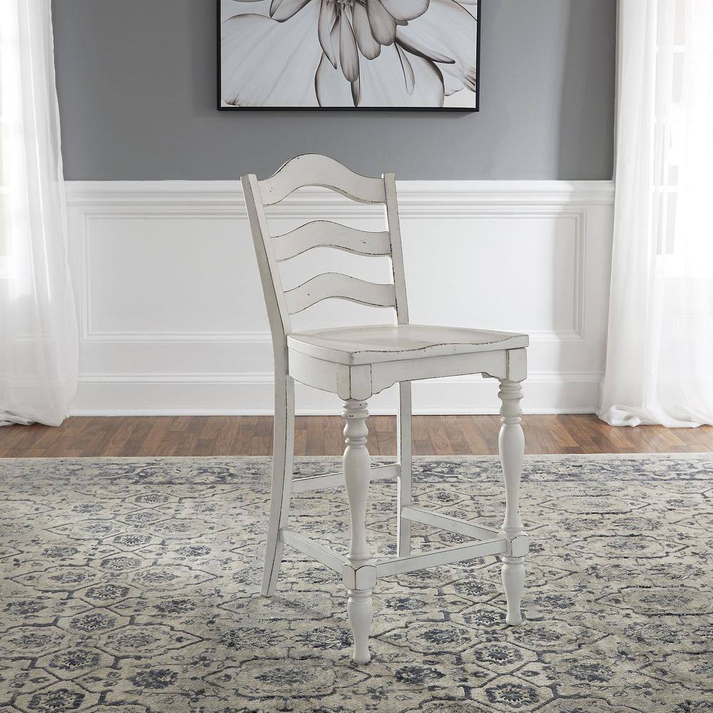 Alt View 6. Liberty Furniture Industries - Magnolia Manor Ladder Back Counter Chair (RTA)-Set of 2 in Antique White - White.