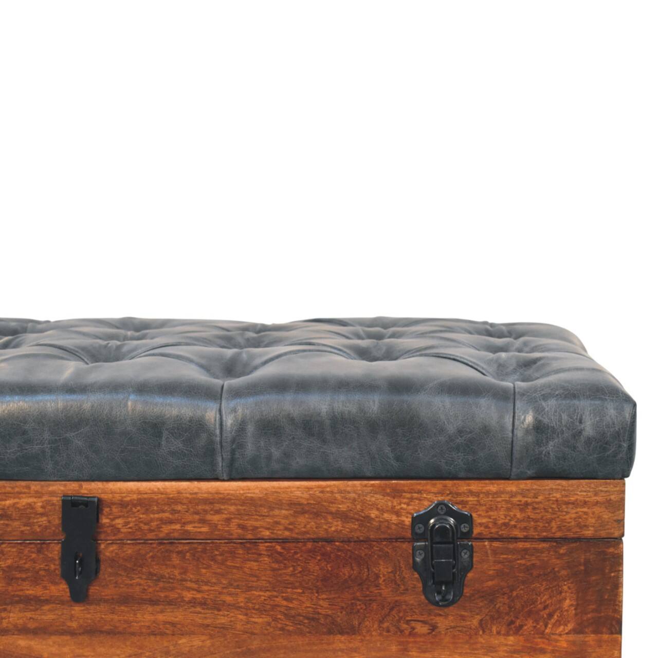 Back. Artisan Furniture - Artisan Furniture Solid Wood Black Buffalo hide leather Storage Trunk, Upholstered, Leather, Black Color - Black.