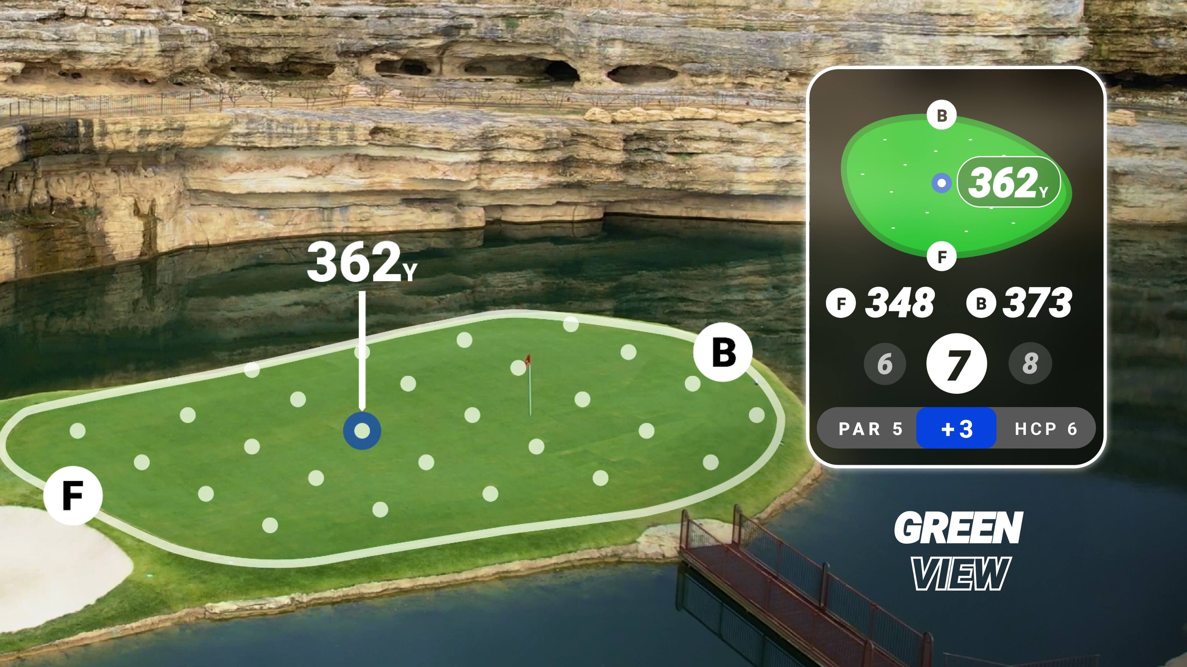 362y F 348 373 6 7 8 PAR 5 +3 HCP 6 F GREEN VIEW