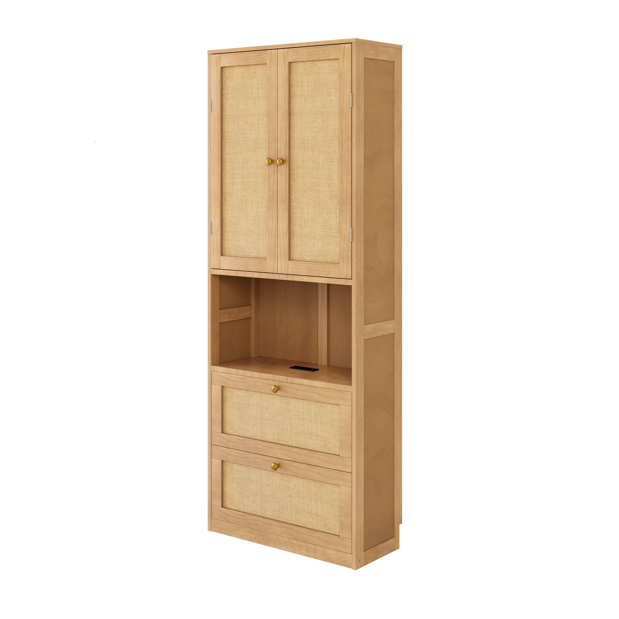 Alt View 2. TinyHomie - 2 Doors Bookshelf with USB Port and 3 Drawers Side Cabinet Storage Shelves Natural - Natural.