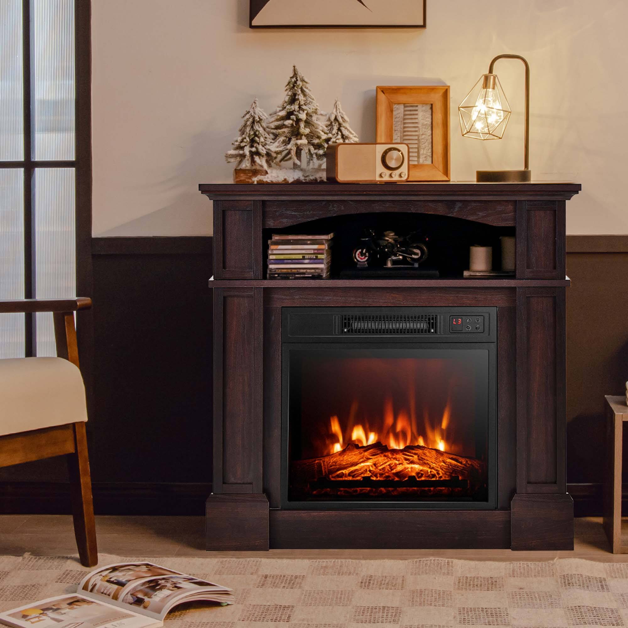 Alt View 1. Costway - Costway 32" 1400W Electric Fireplace Mantel TV Stand Space Heater W/ Shelf Brown - Brown.