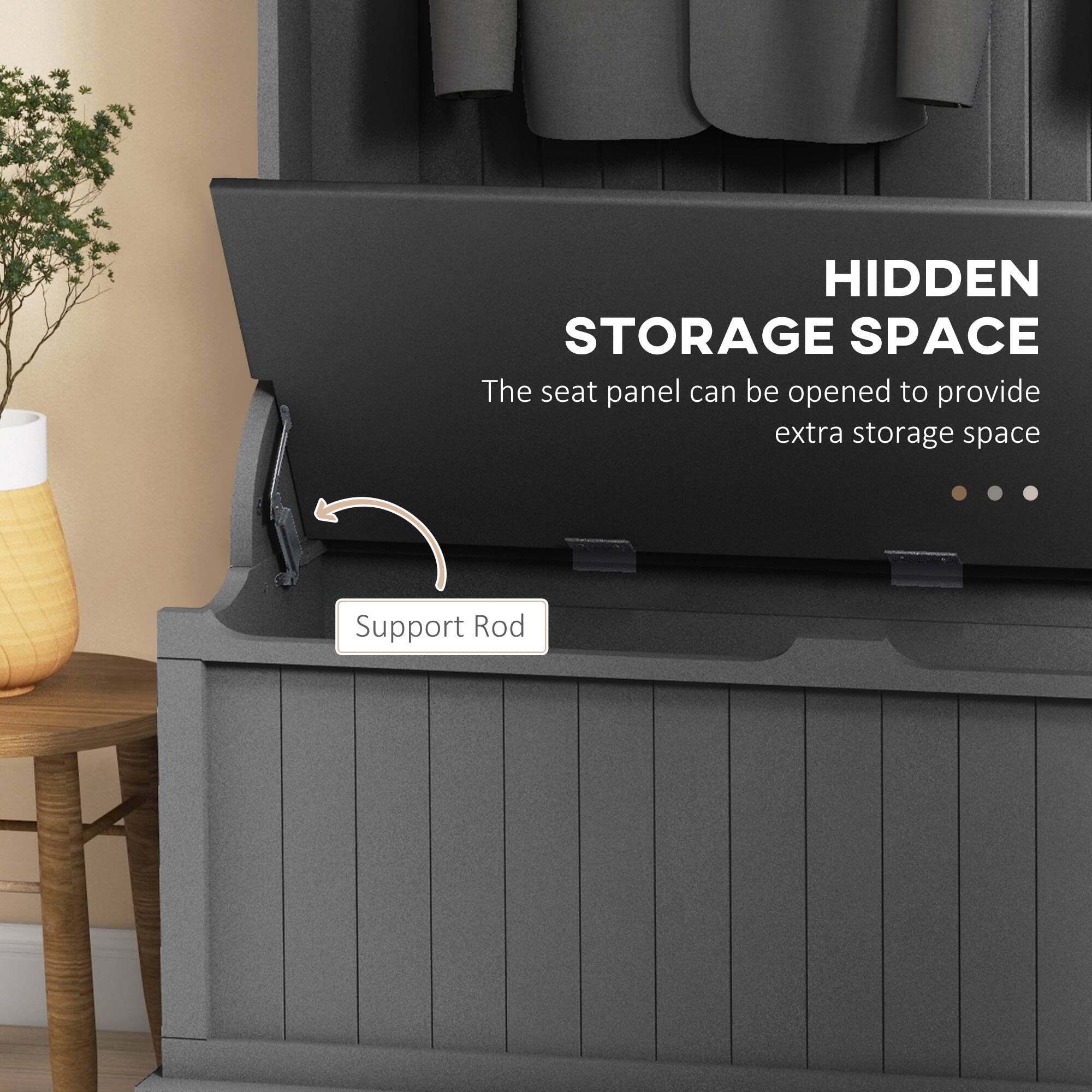 HIDDEN STORAGE SPACE
The seat panel can be opened to provide extra storage space
Support Rod