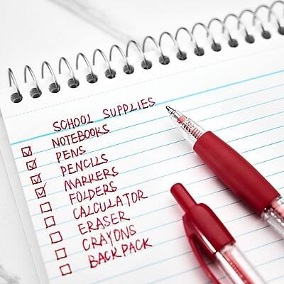 SCHOOL SUPPLIES  
- NOTEBOOKS  
- PENS  
- PENCILS  
- MARKERS  
- FOLDERS  
- CALCULATOR  
- ERASER  
- CRAYONS  
- BACKPACK