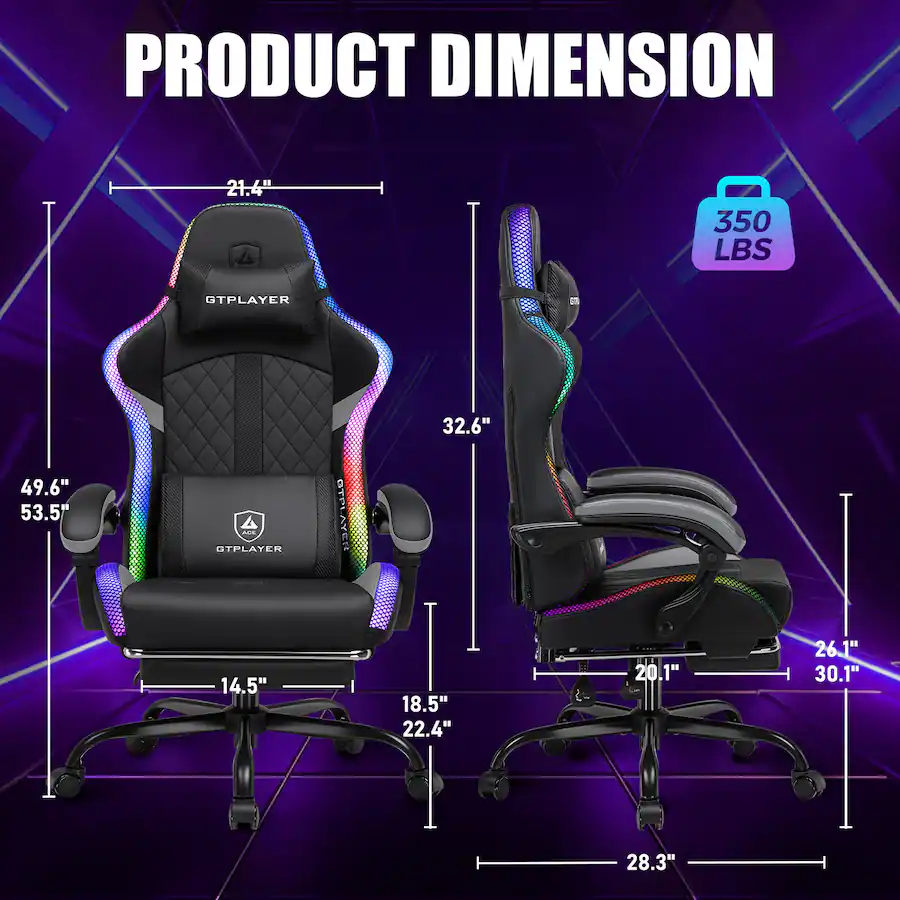 GTPlayer RGB Gaming Chair with Footrest and LED Lights Computer