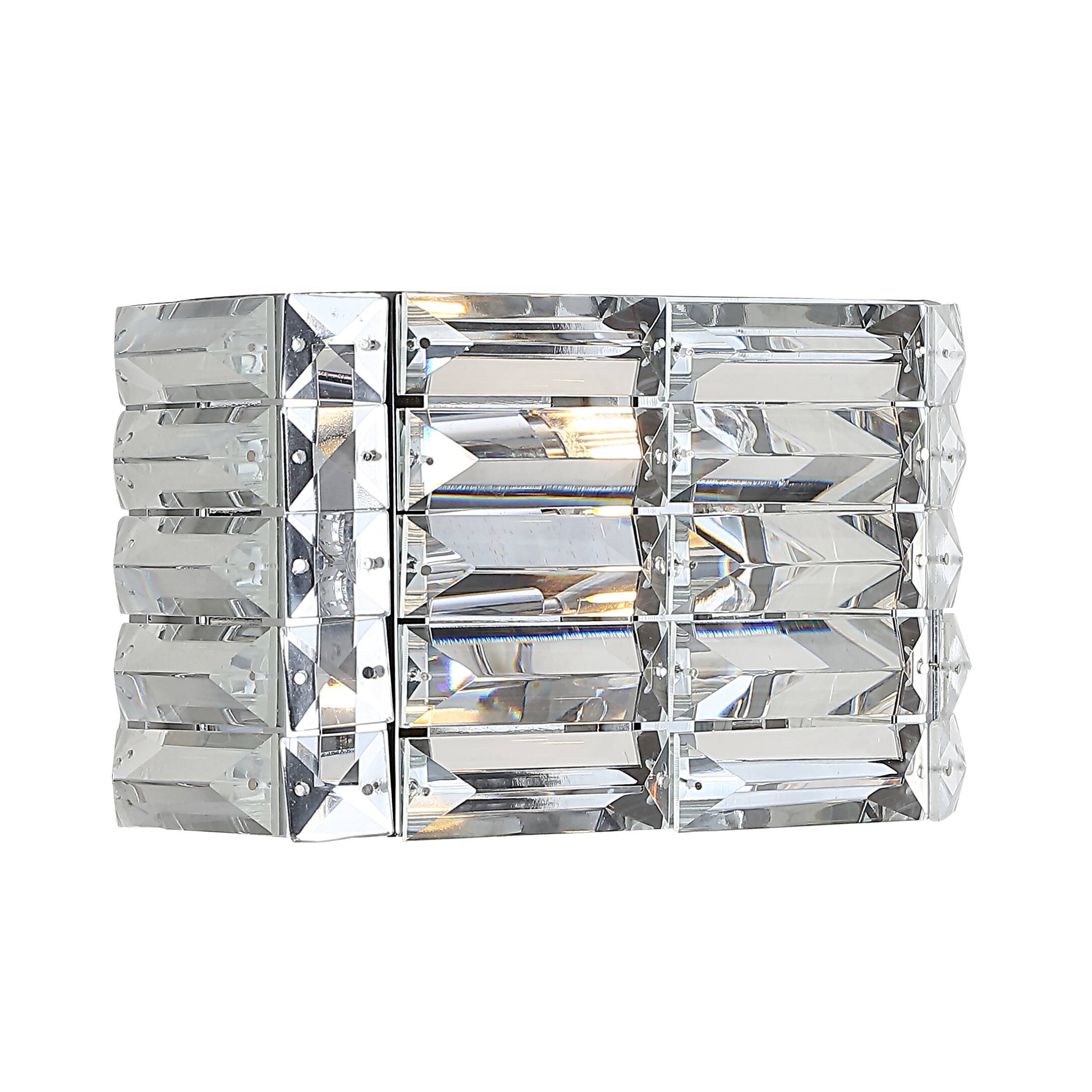 Front. Jonathan Y - Evelyn Crystal Rectangle 10" 1-Light Iron/Crystal Glam Modern LED Vanity Light, Chrome - Chrome.