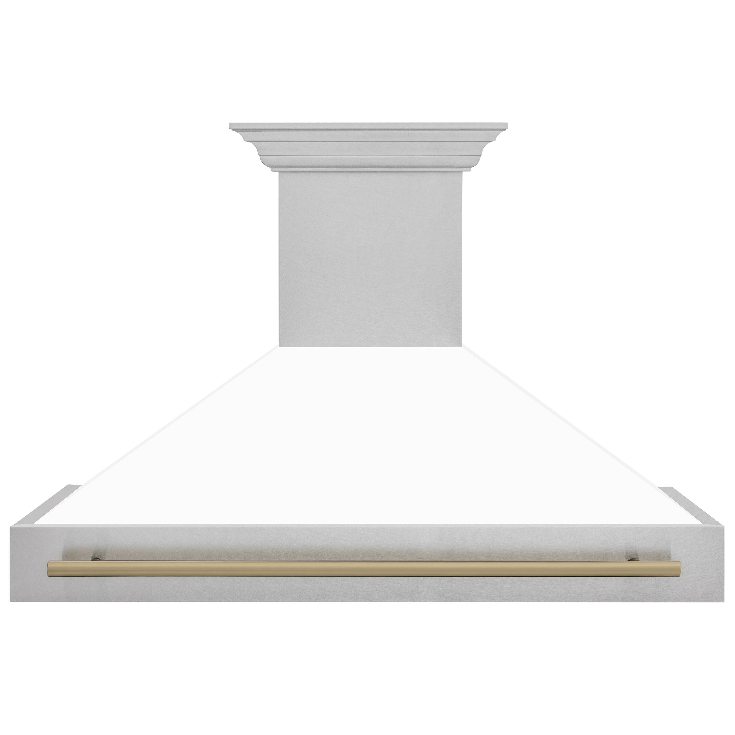 Front. ZLINE - ZLINE Autograph 48 in. Satin Stainless Steel Wall Mount Range Hood with White Matte Shell and Champagne Bronze Handle - Satin Stainless Steel with White Matte Shell.