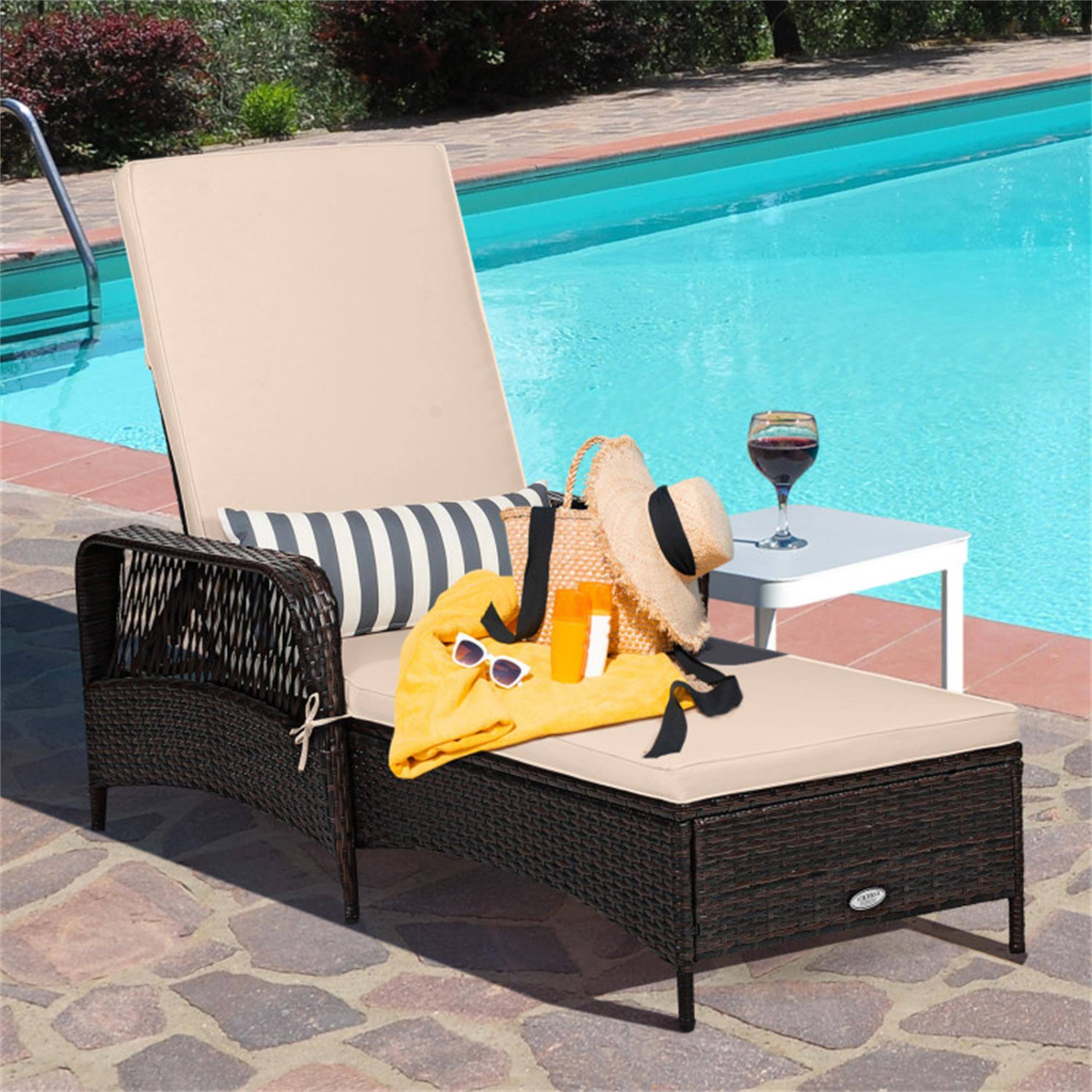 Alt View 1. Boyel Living - Beige Outdoor Patio Wicker Chaise Lounge Chair with Adjustable Backrest and Pillow 79.0in L x 40.0in W x 29.0in H - Beige.
