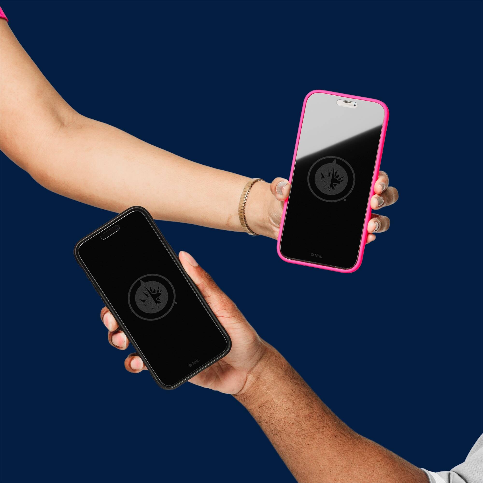 Alt View 2. Screen Skinz - Winnipeg Jets Disappearing Logo iPhone Screen Protector - 14 Pro Max - Multicolor.