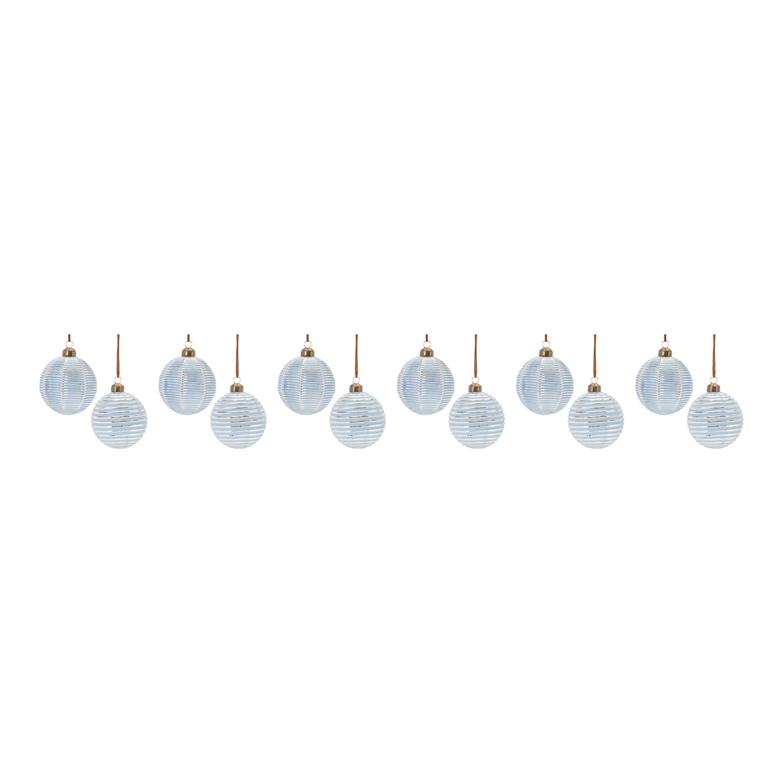 Alt View 2. BreeBe - Ribbed Glass Ornament (Set of 12) - Blue, White.