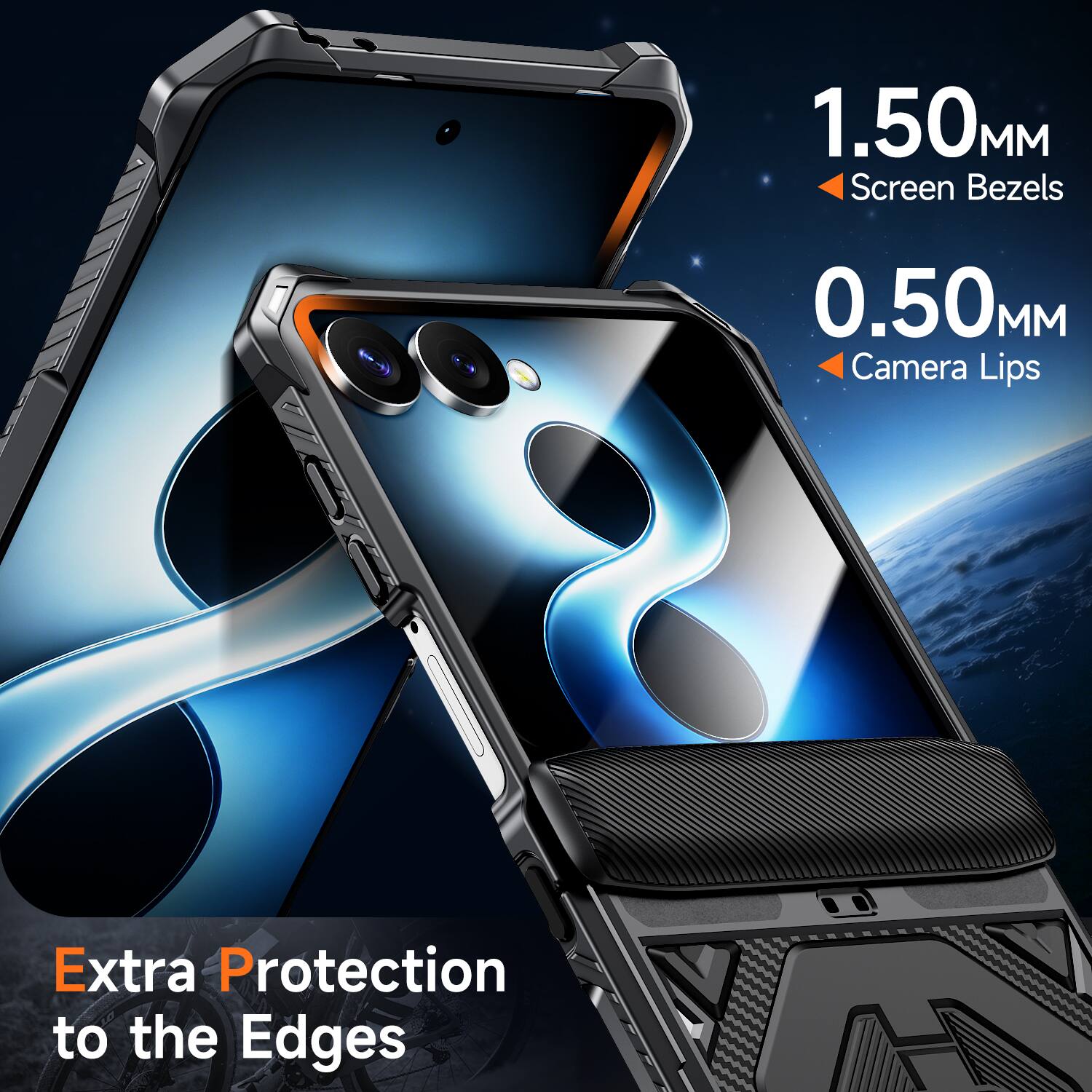 1.50MM Screen Bezels  
0.50MM Camera Lips  
Extra Protection to the Edges