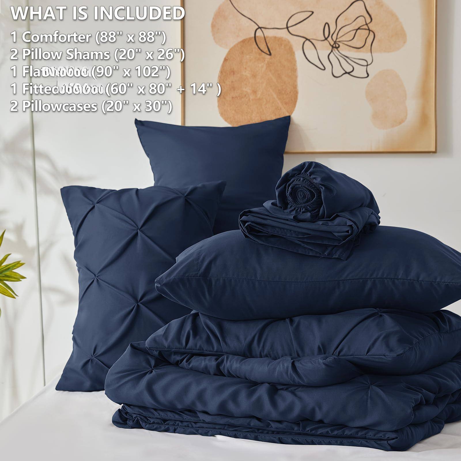 WHAT IS INCLUDED  
1 Comforter (88" x 88")  
2 Pillow Shams (20" x 26")  
1 Flannel (90" x 102")  
1 Fitted Sheet (60" x 80" + 14")  
2 Pillowcases (20" x 30")