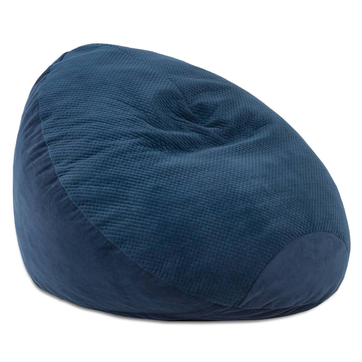 Angle. Jaxx - Jaxx Koku - Designer Oval Two-Tone Bean Bag Chair - Quilted Microvelvet, Indigo - Indigo.