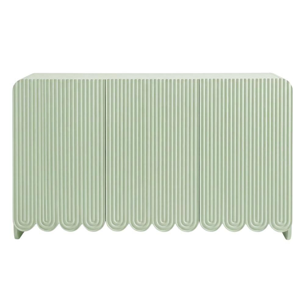 Alt View 1. FurniFact - Scalloped And Fluted Storage Cabinet With Elegant Design In Neutral Finish - Green.