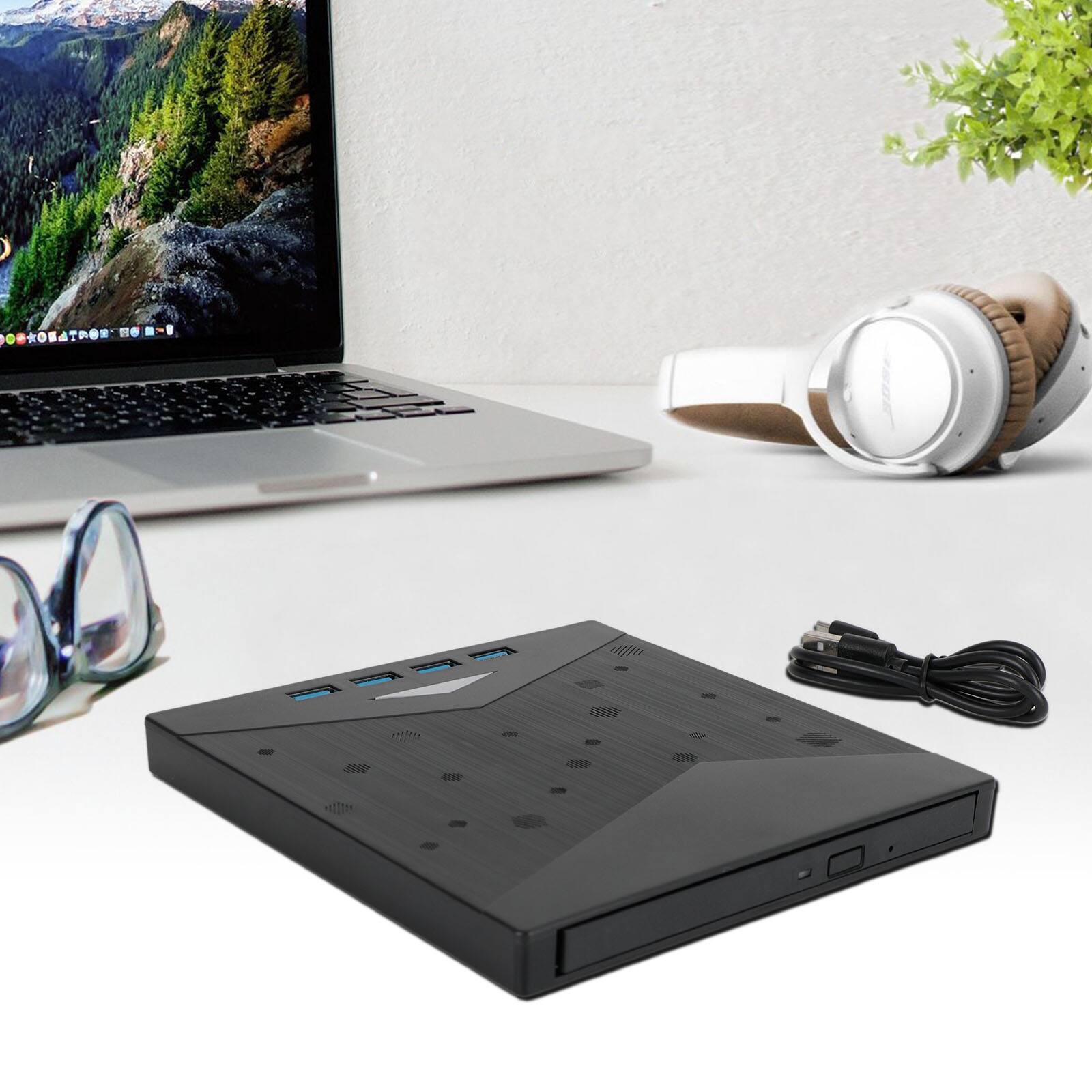 Angle. Topteng - 7-in-1 External DVD Drive with 4-Port USB 3.0 Hub & Card Reader - CD/DVD Burner, USB-C for Laptop/PC/Mac - Black.