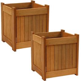 Sunnydaze - Meranti Wood Decorative Square Planter Box - 16 in - Set of 2 - Brown