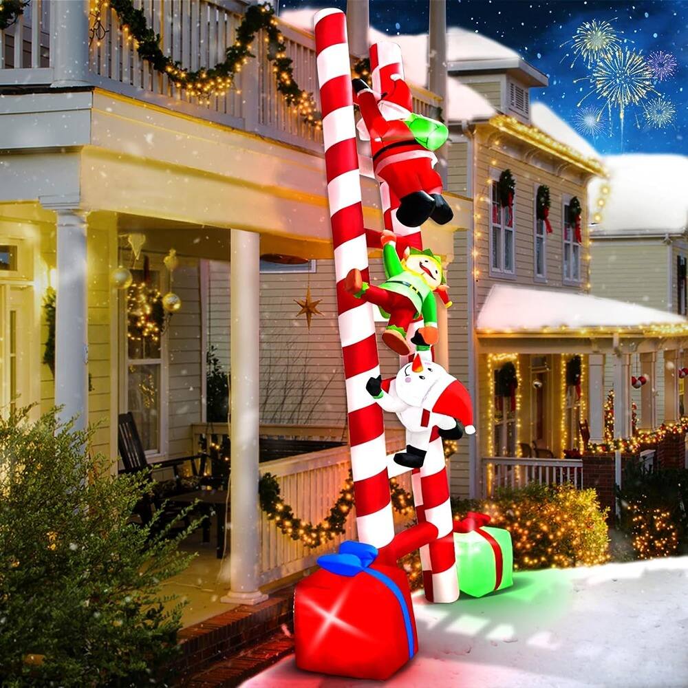 Front. MOSZAR LLC - 10 ft Inflatable Santa Climbing Ladder - red.