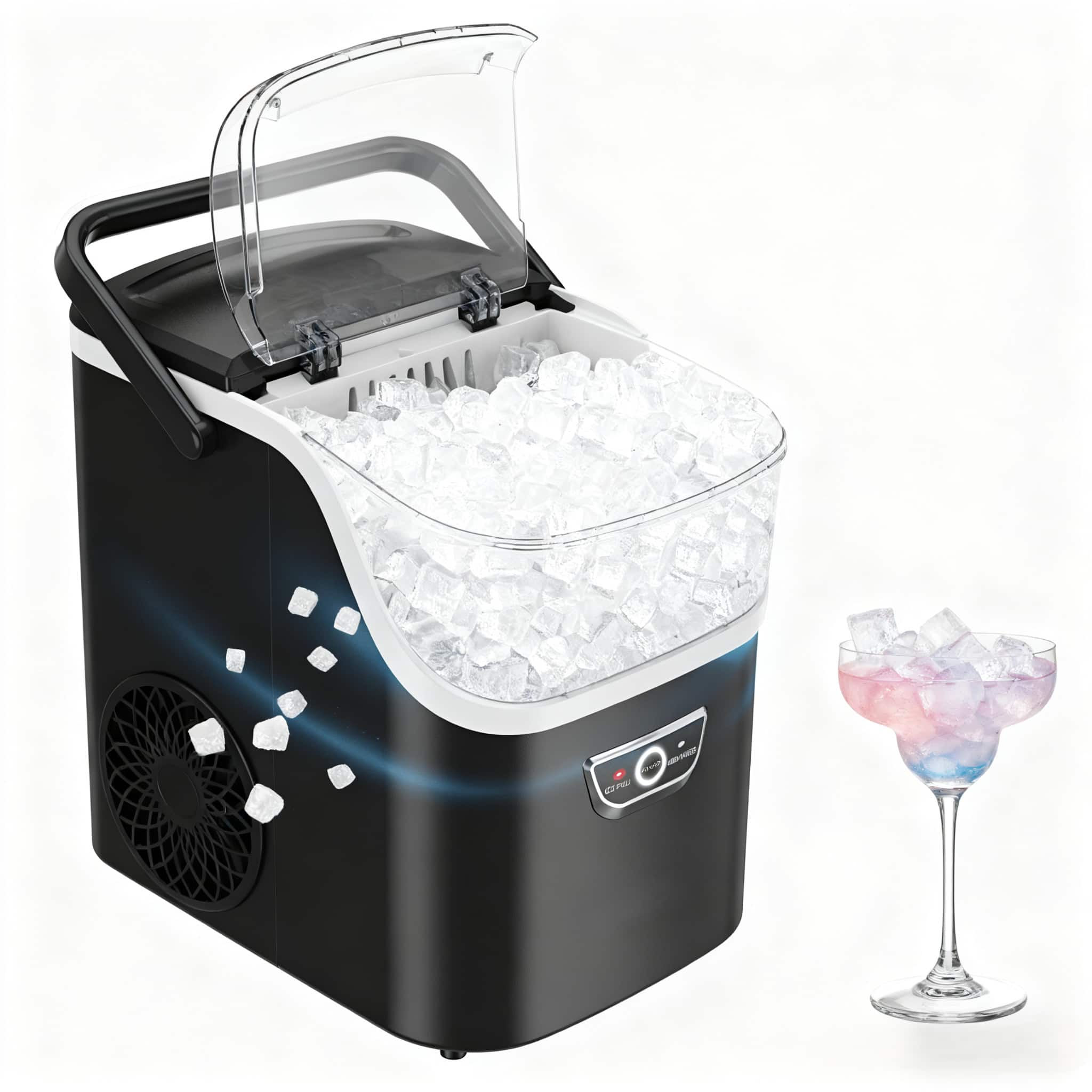 SenCre - Nugget Ice Maker Countertop with Handle, Ready in 5 Mins, 30lbs Per Day, Removable Top Cover - Black