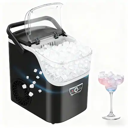 Front. SenCre - Nugget Ice Maker Countertop with Handle, Ready in 5 Mins, 30lbs Per Day, Removable Top Cover - Black.