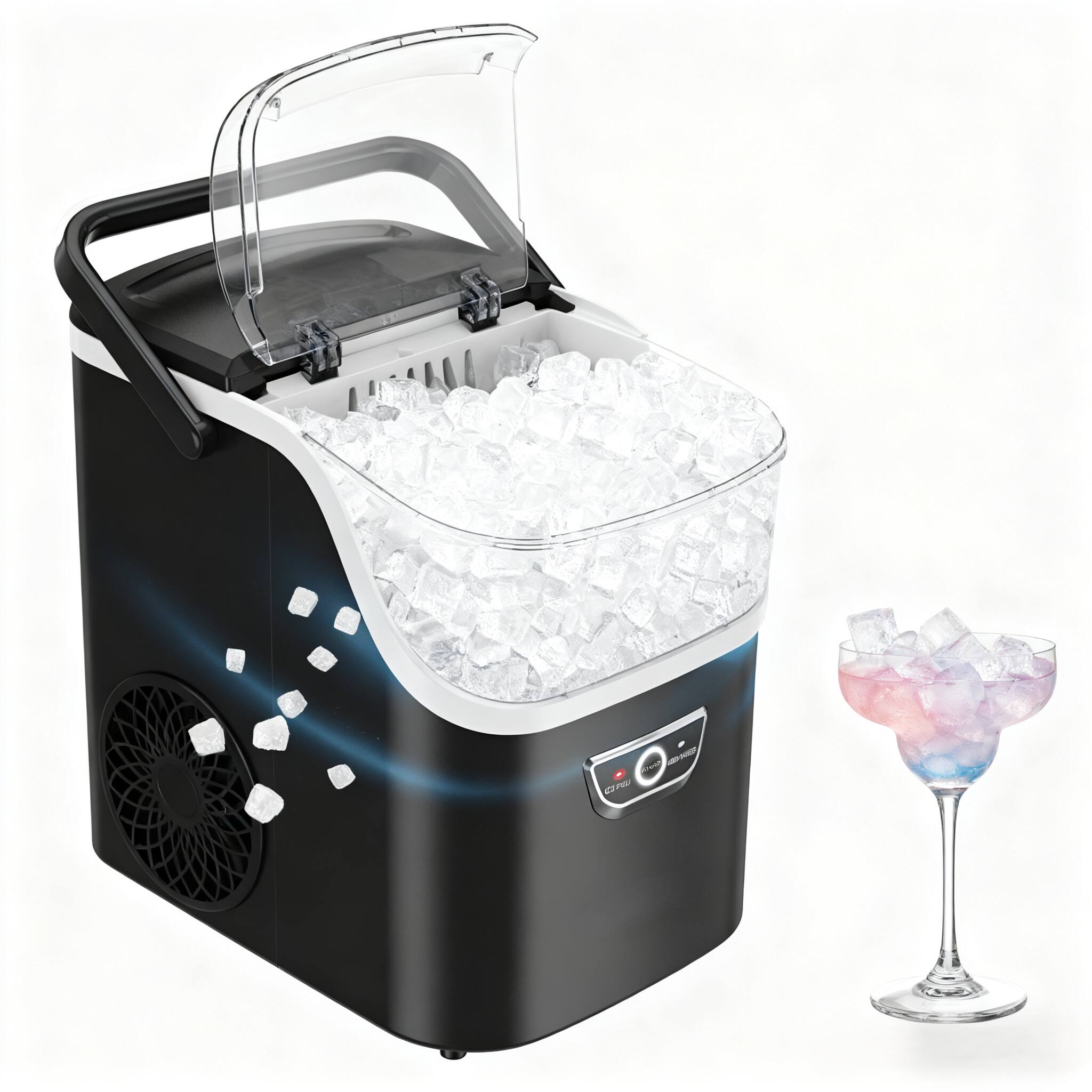 Front. SenCre - Nugget Ice Maker Countertop with Handle, Ready in 5 Mins, 30lbs Per Day, Removable Top Cover - Black.
