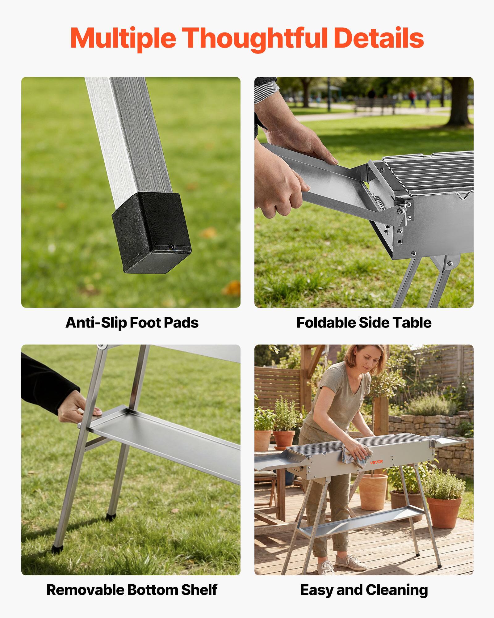 Multiple Thoughtful Details

- Anti-Slip Foot Pads
- Foldable Side Table
- Removable Bottom Shelf
- Easy and Cleaning