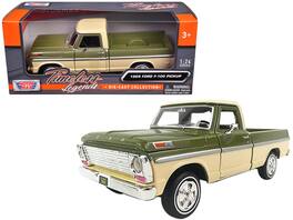 1969 Ford F-100 Pickup Truck Light Green and Cream 1/24 Diecast Model Car by Motormax - Light Green And Cream