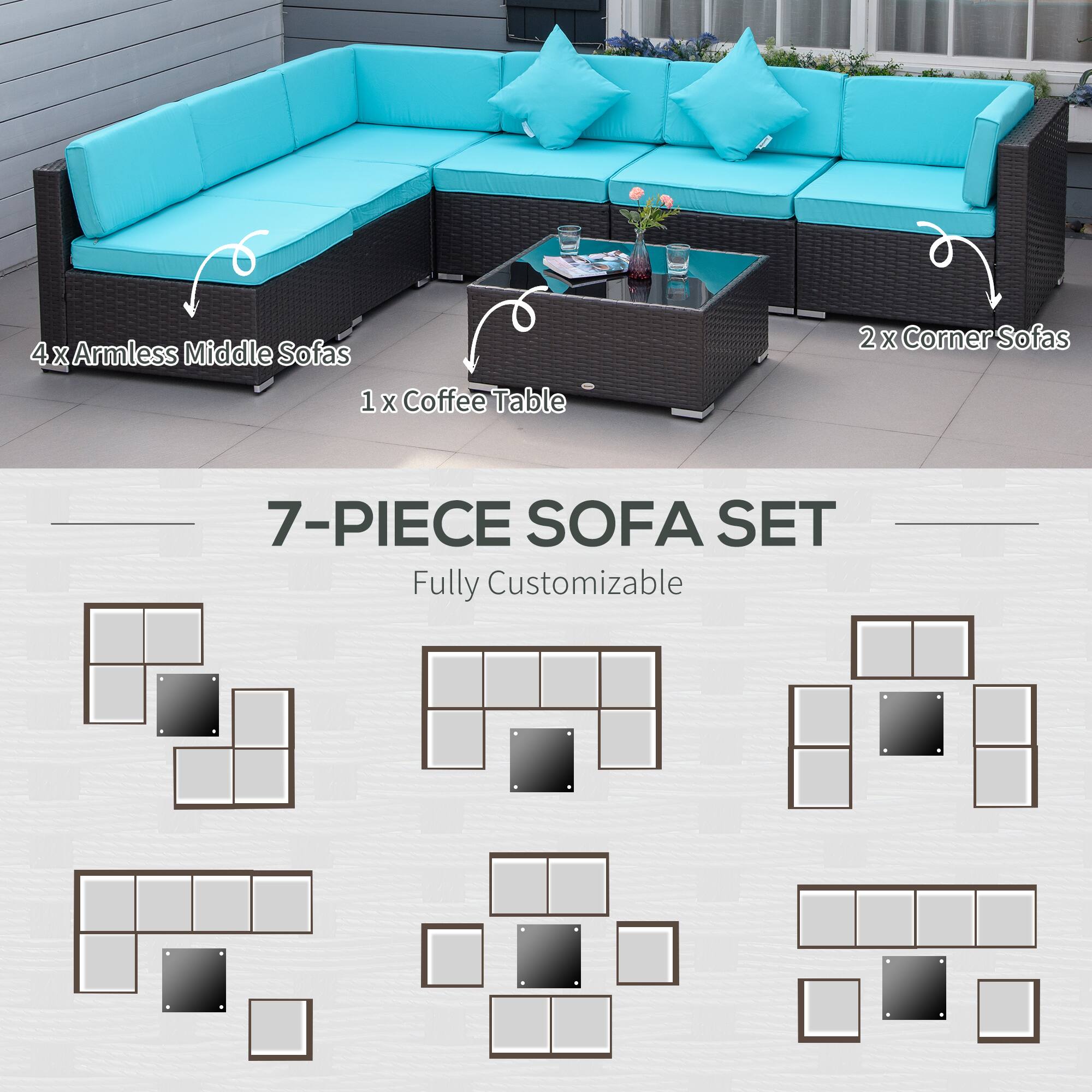 4x Armless Middle Sofas, 2x Corner Sofas, 1 x Coffee Table, 7-PIECE SOFA SET, Fully Customizable
