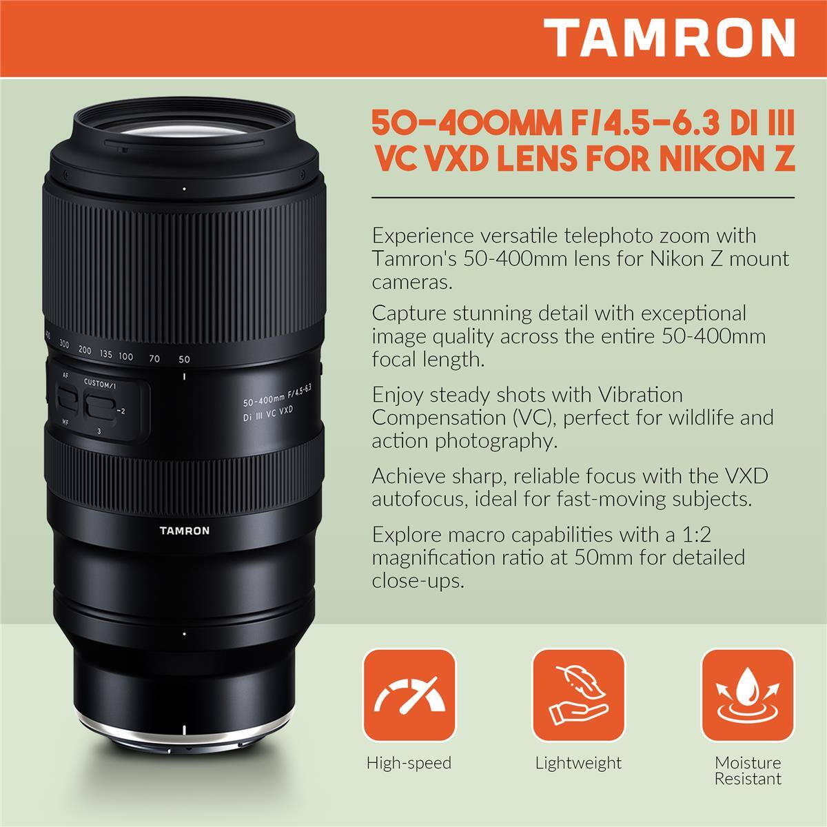 Bundle Tamron 50 400mm f/4.5 6.3 Di III VC VXD Lens for Nikon Z, with ...