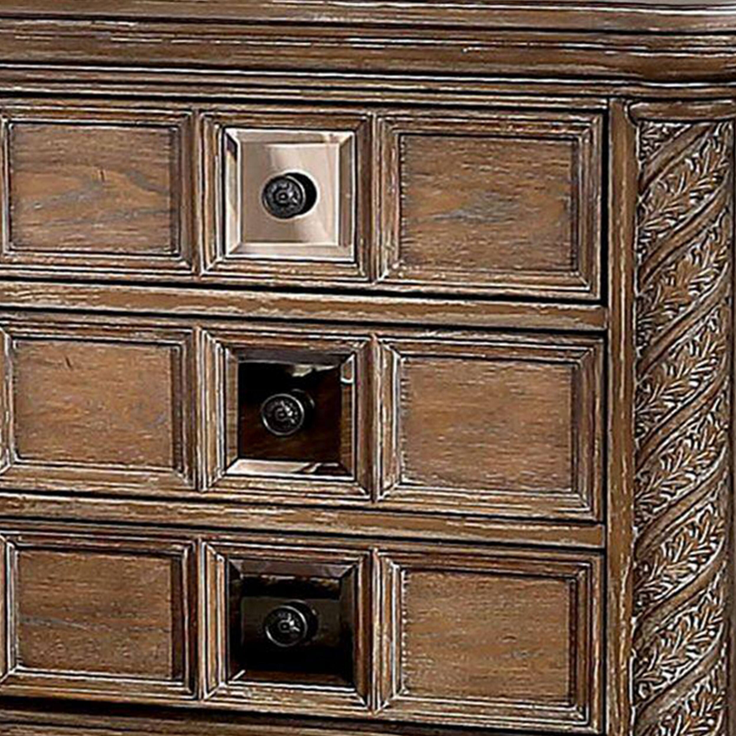 Alt View 1. Manhattan Lane - Isac 30 Inch Nightstand, 3 Gliding Drawers, Carved Faux Wood - Brown.