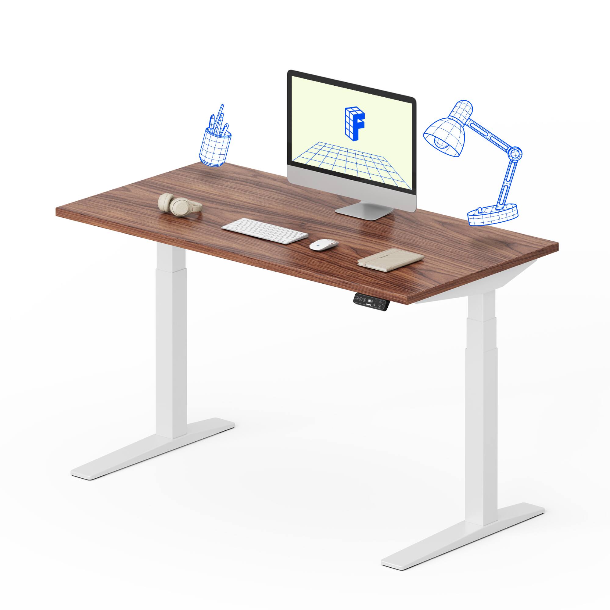 Alt View 6. FlexiSpot - FlexiSpot E7Pro 55''W Electric Adjustable Standing Desk, Black Walnut/White - Walnut.