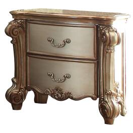 Manhattan Lane - Wooden Nightstand with Two Drawers - Gold & White