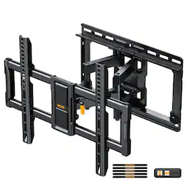 Perlegear - Full Motion UL Listed TV Wall Mount | 42-97" Flat/Curved TVs, 132 lbs Capacity, Tool-Free Tilt/Swivel, VESA 600x400mm - Black
