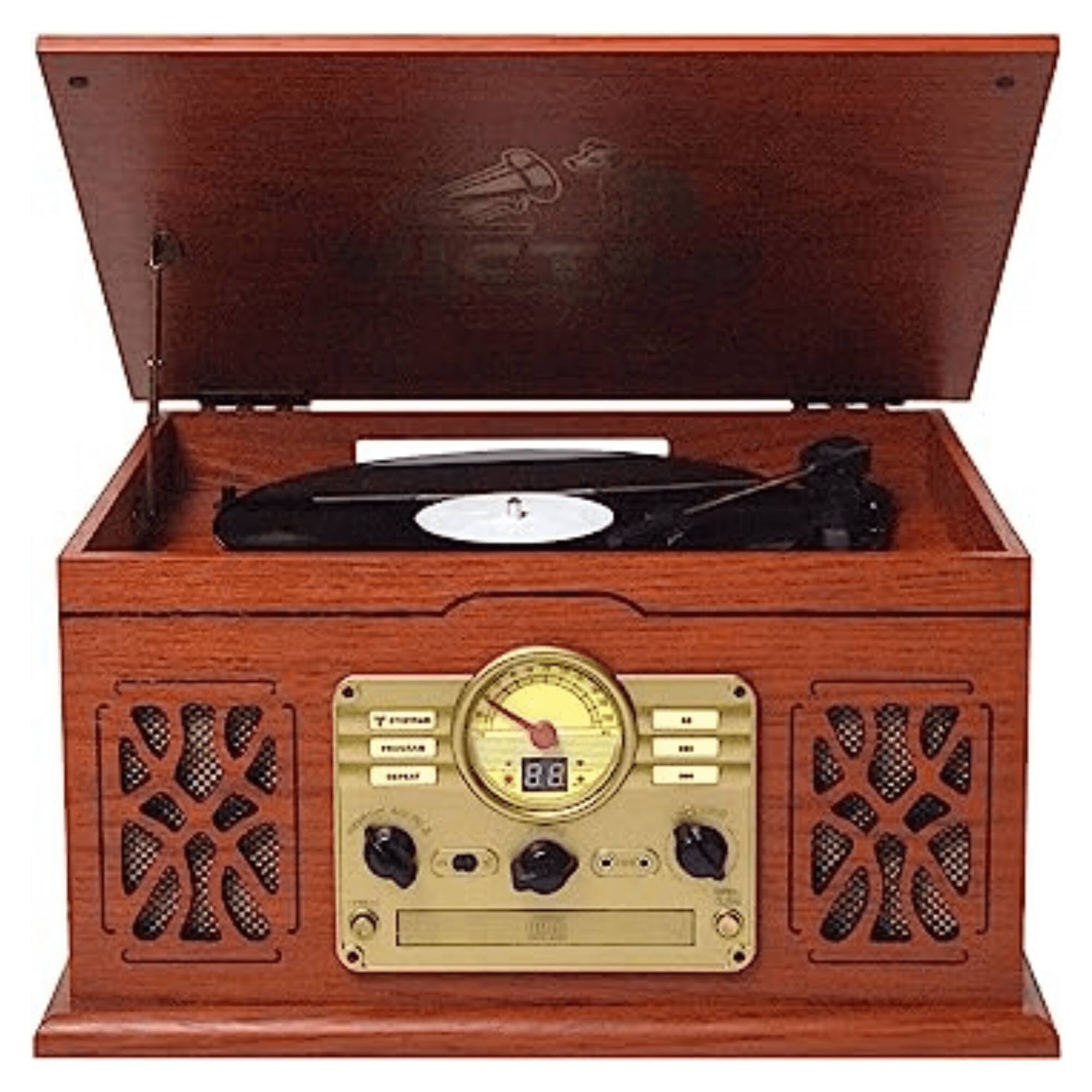Alt View 2. Victor Audio - State 7-in-1 Wood Music Center with 3-Speed Turntable and Dual Bluetooth - Mahogany.