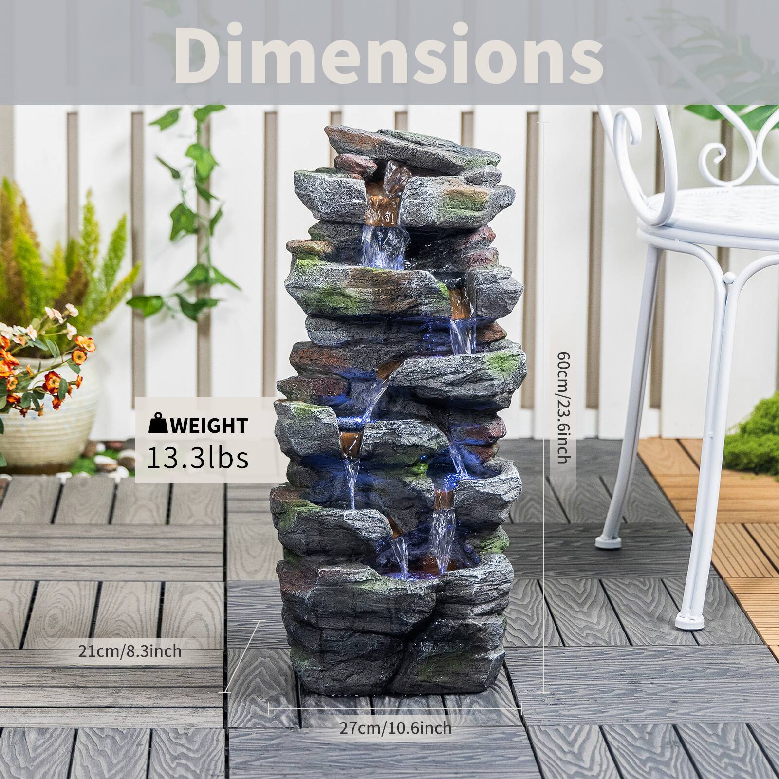 Dimensions  
WEIGHT 13.3lbs  
60cm/23.6inch  
21cm/8.3inch  
27cm/10.6inch