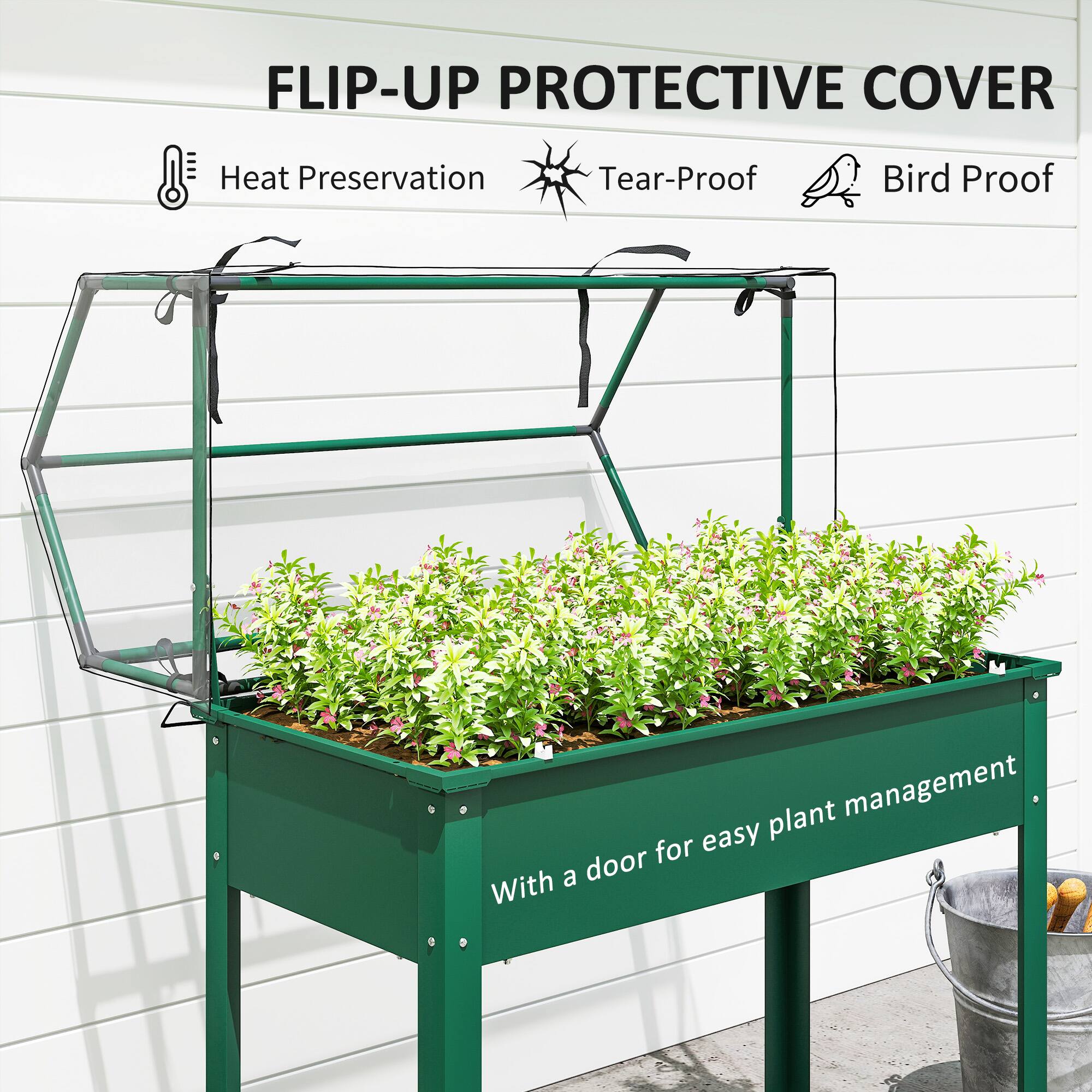 FLIP-UP PROTECTIVE COVER  
Heat Preservation  
Tear-Proof  
Bird Proof  

With a door for easy plant management