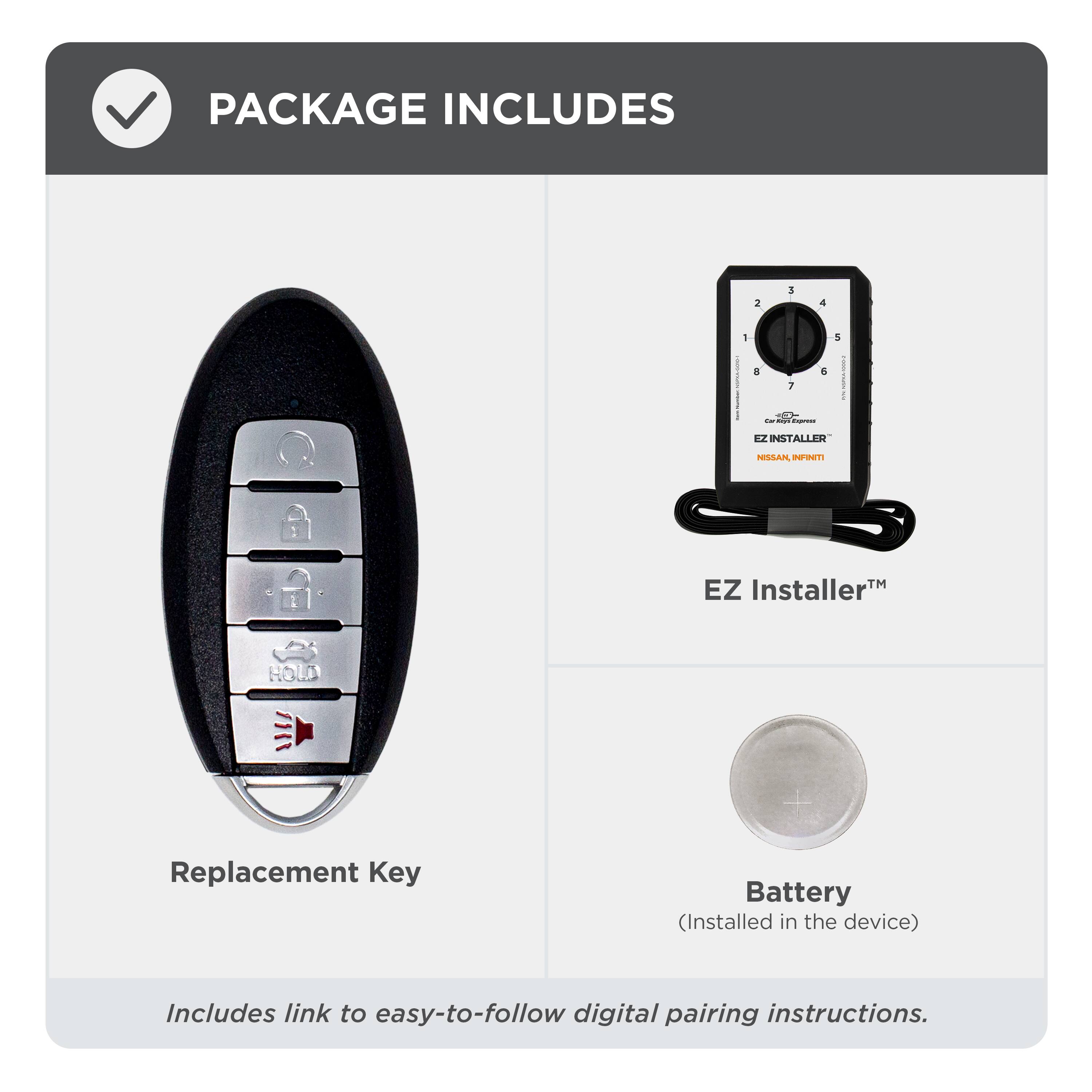 PACKAGE INCLUDES

- Replacement Key
- EZ Installer™
- Battery (Installed in the device)

Includes link to easy-to-follow digital pairing instructions.