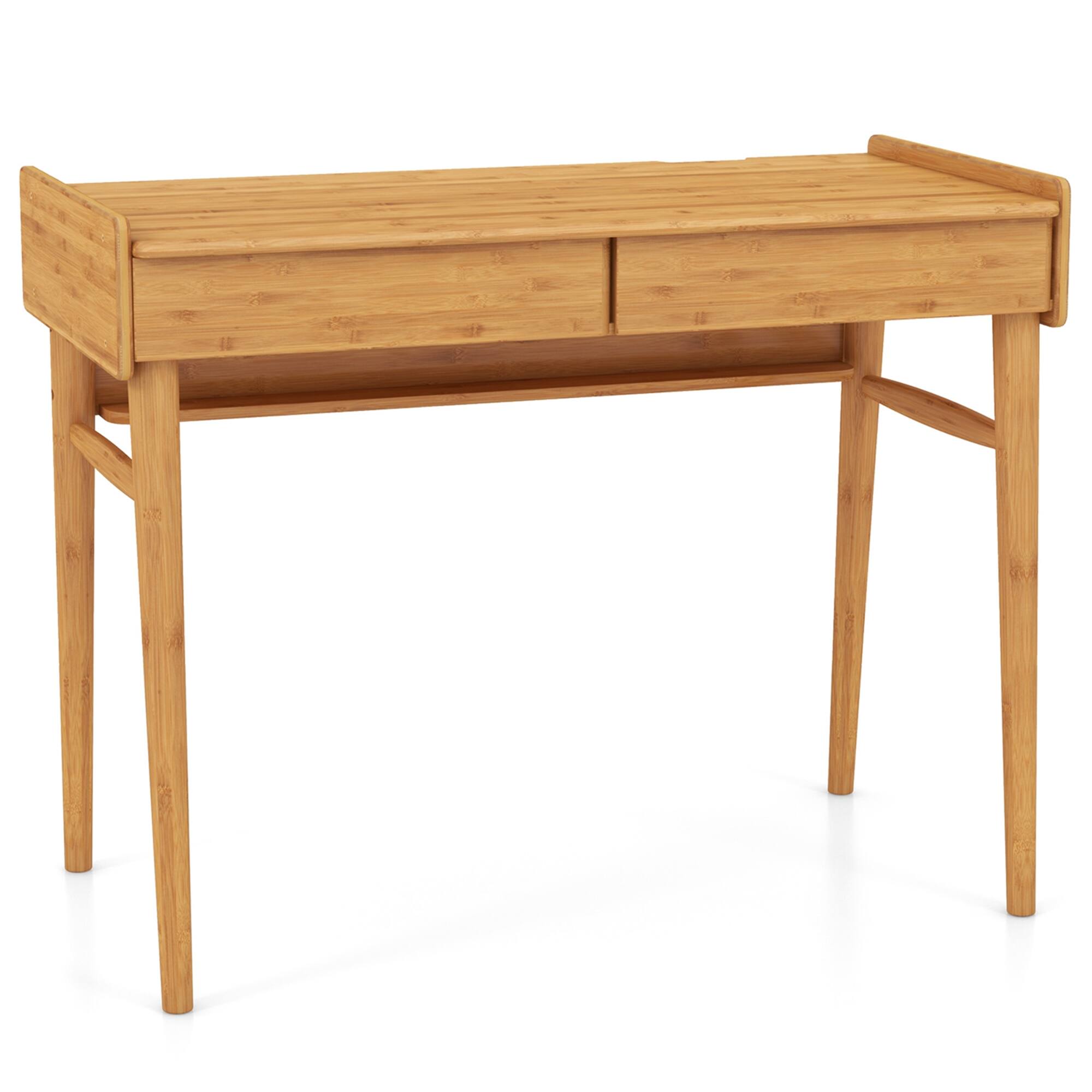Alt View 18. Costway - Bamboo Writing Desk with Storage Drawers and Open Shelf - 39.5" - Natural.
