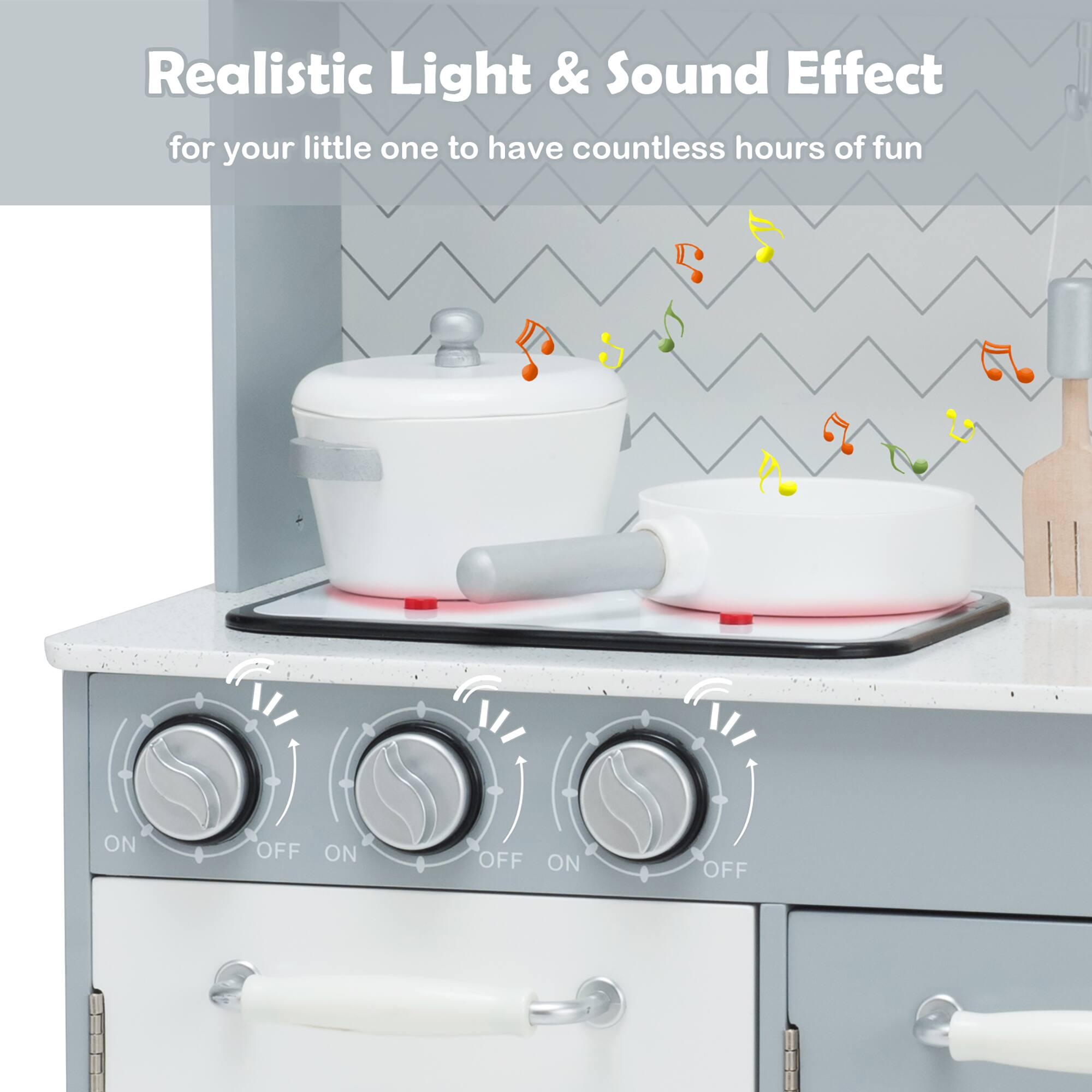Realistic Light & Sound Effect for your little one to have countless hours of fun

W ON + OFF ON OFF ON OFF