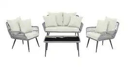 Manhattan Comfort - Portofino Modern 4-Piece Patio Conversation Set - Gray and Cream