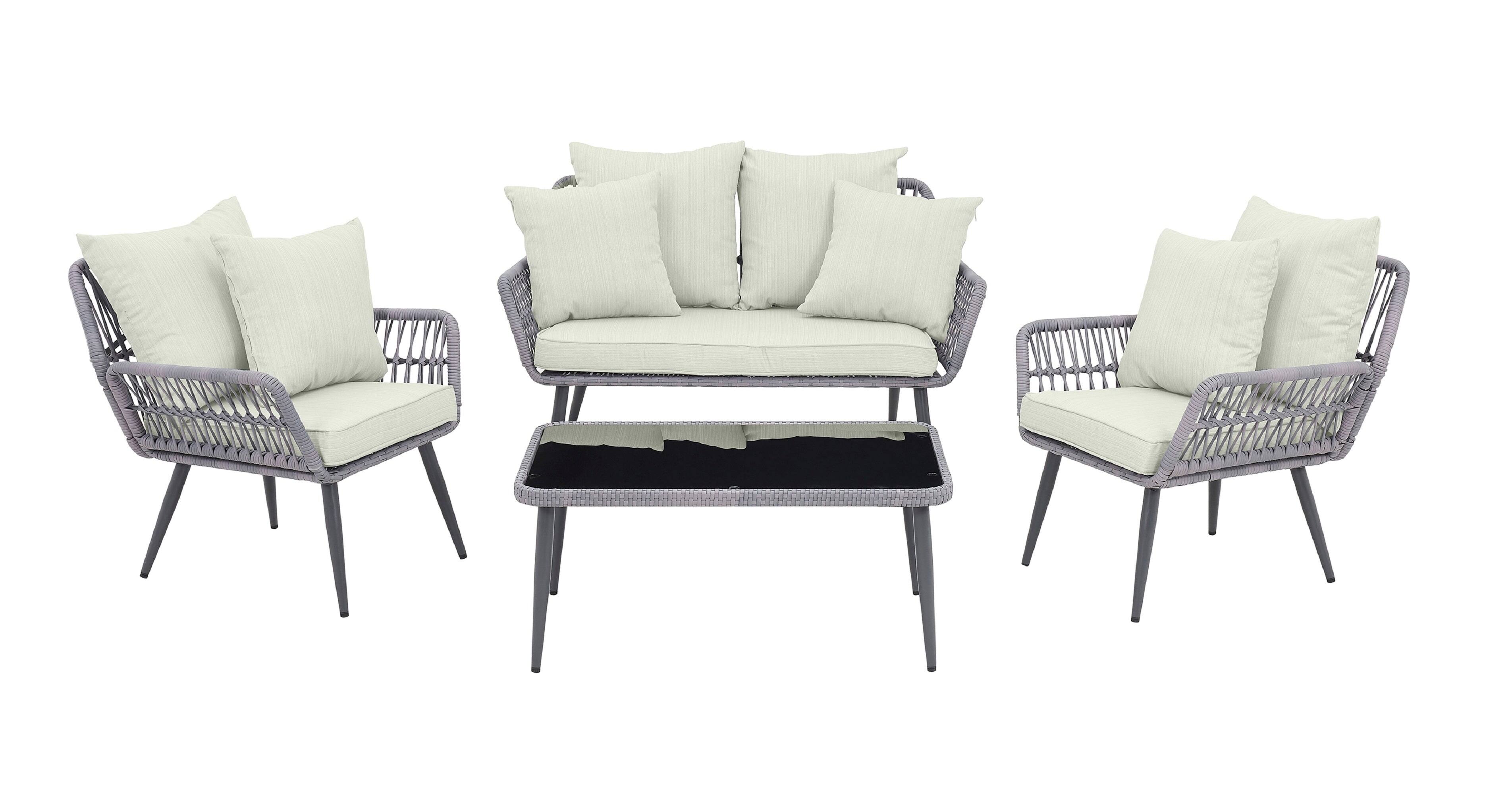 Front. Manhattan Comfort - Portofino Modern 4-Piece Patio Conversation Set - Gray and Cream.