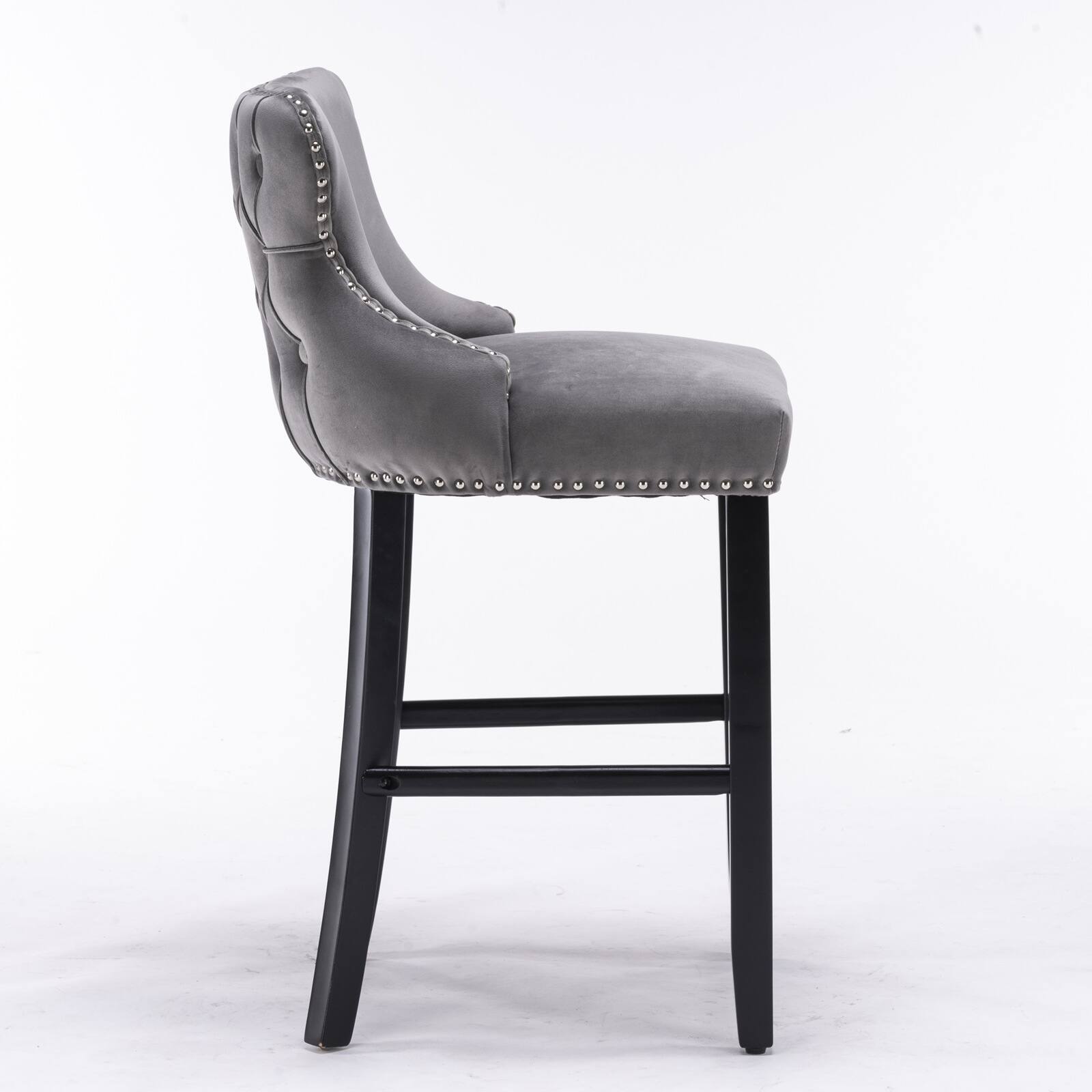 Back. SlickBlue - Upholstered Wingback Barstools Button-Tufted Counter Chairs with Wooden Legs for Kitchen & Bar - Grey.