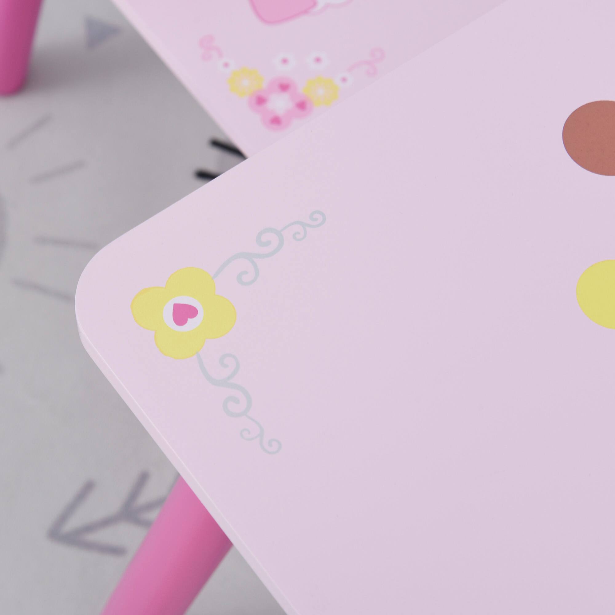 Alt View 5. Qaba - 3-Piece Kids Wooden Table and Chair Set with Crown Pattern, Gift for Girls Toddlers, Arts Reading, Writing - Pink.