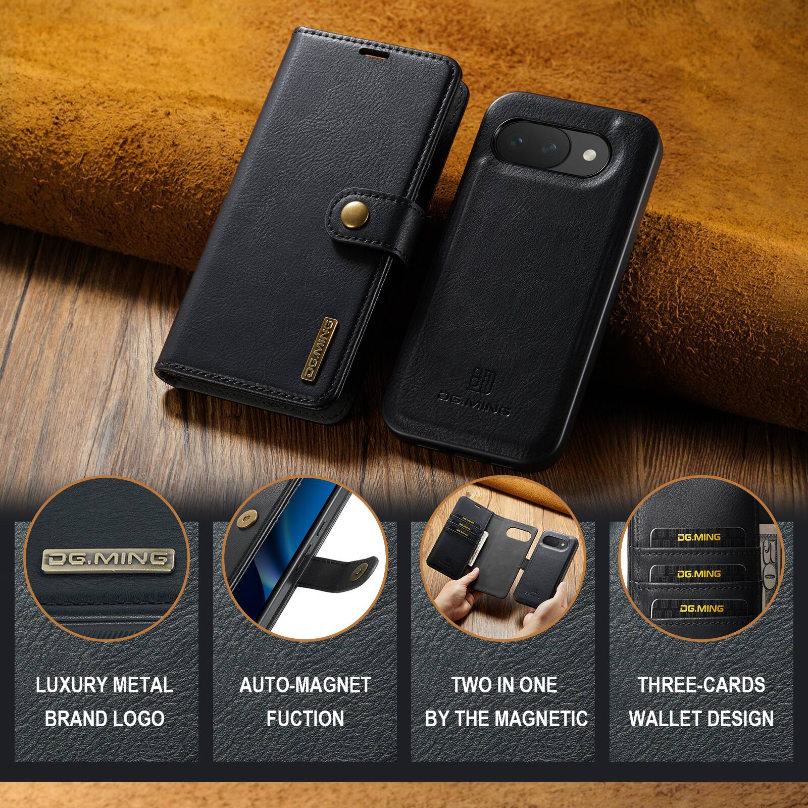DG.MING's PEMVING DG.MING DG.MING DG.MING LUXURY METAL BRAND LOGO AUTO-MAGNET FUNCTION TWO IN ONE THREE-CARDS BY THE MAGNETIC WALLET DESIGN