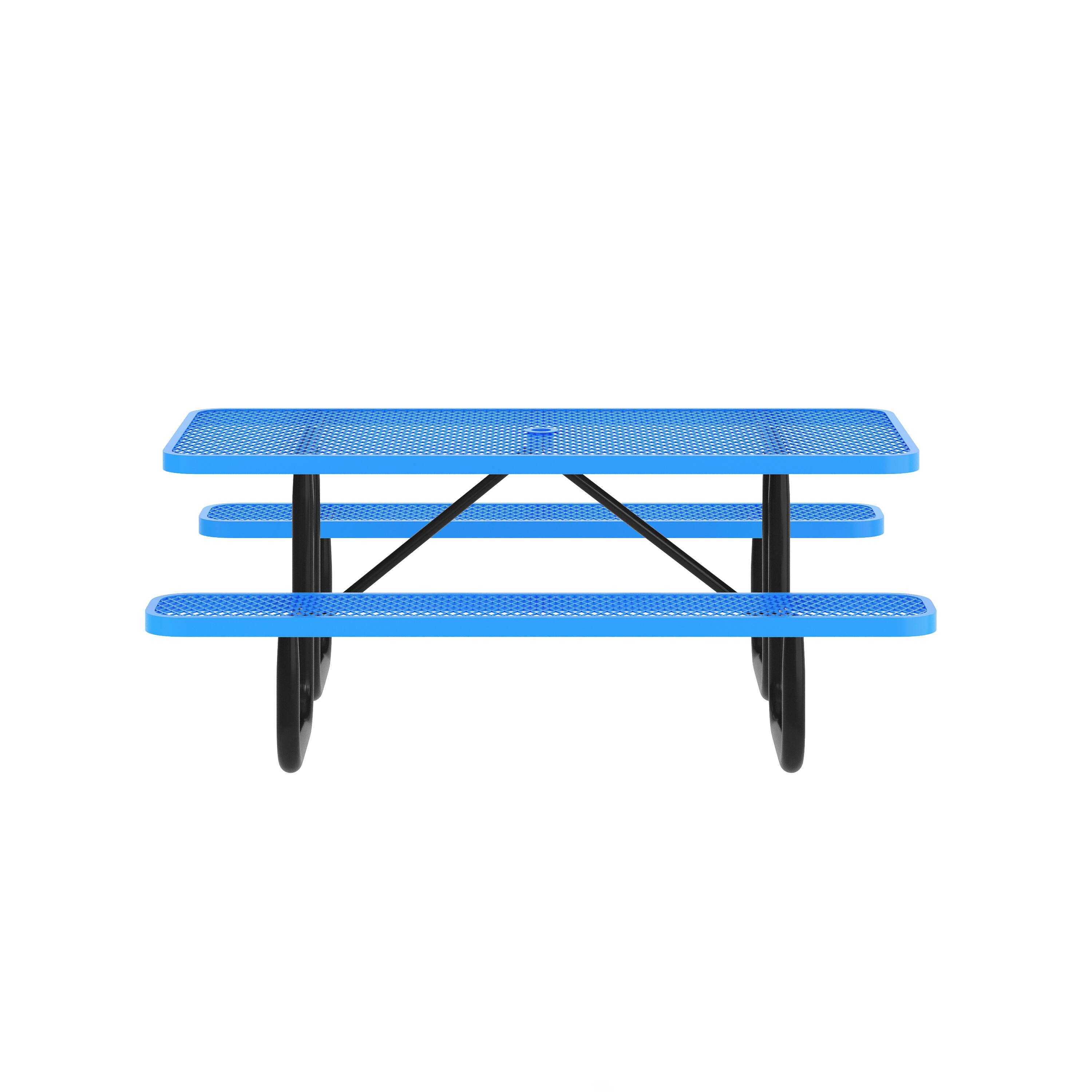 Angle. Flash Furniture - Mantilla 6' Rectangular Outdoor Picnic Table with Commercial Heavy Gauge Expanded Metal Mesh Top and Seats and Steel Fra - Blue.