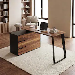 FUFU&GAGA - Industrial Reversible L - Shaped Desk – A Multifunctional Workstation for Home Offices & Gaming Setups - Brown & Black
