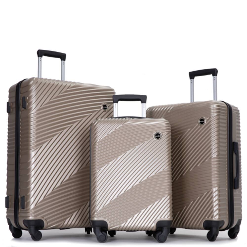 Front. Ropilly - Ropilly 3 Piece Hardside Luggage Set PC+ABS 20 24 28 Inch Suitcase Set Gold - Gold.