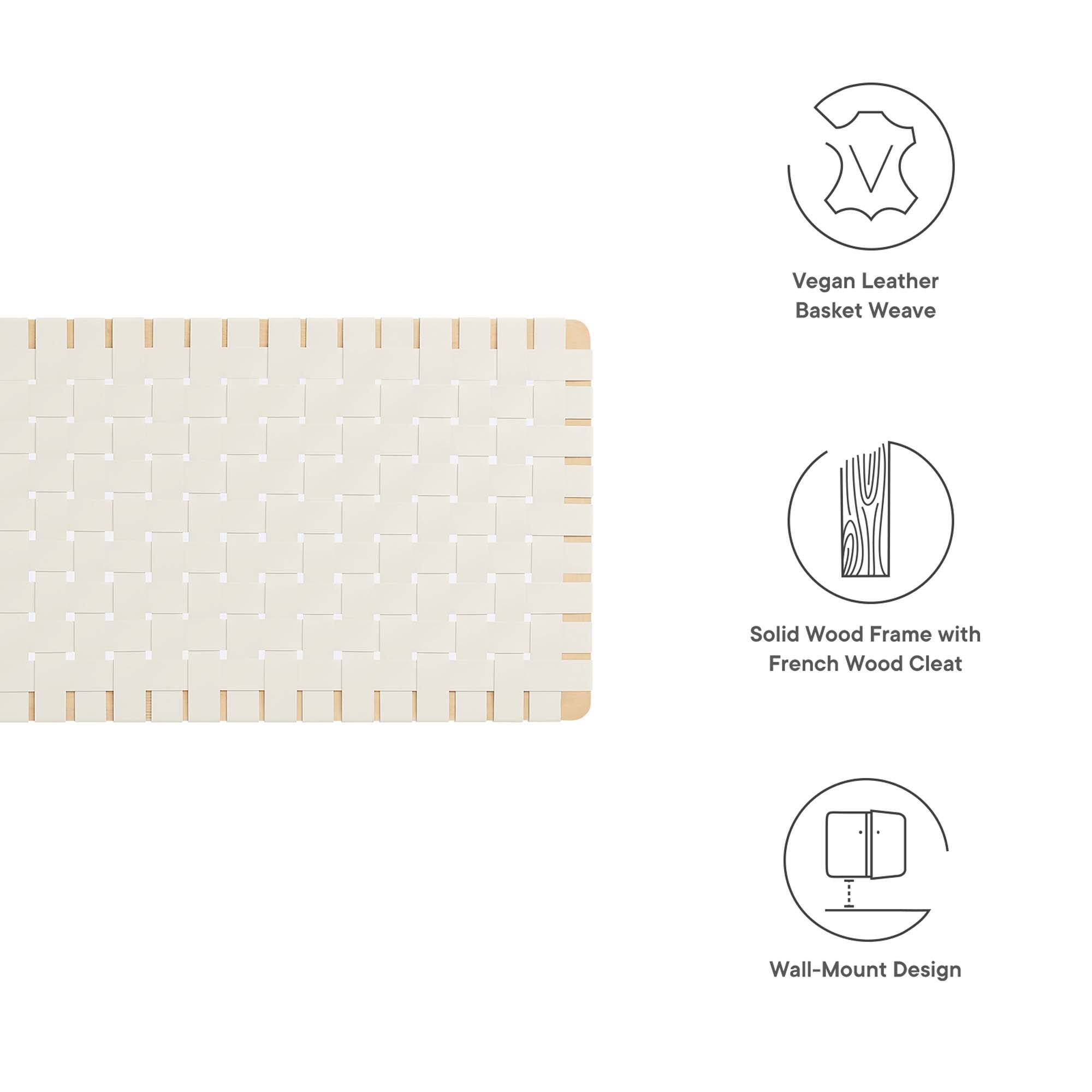 - Vegan Leather Basket Weave
- Solid Wood Frame with French Wood Cleat
- Wall-Mount Design