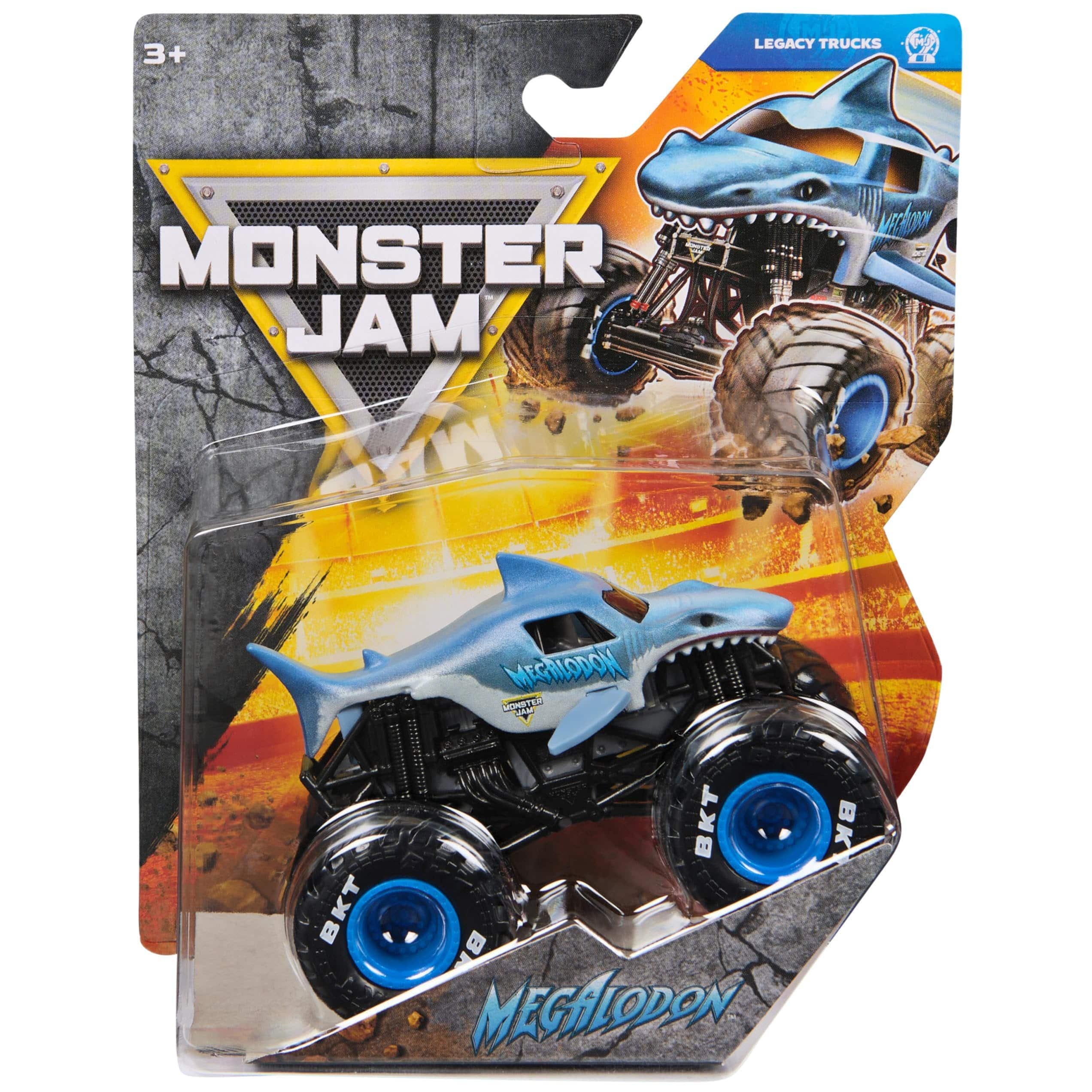 Monster Jam - 2026 Official Megalodon 1:64 Scale Die-Cast Truck Series 45 Legacy with BKT Tires Collectible Toy Ages 3+ - Blue