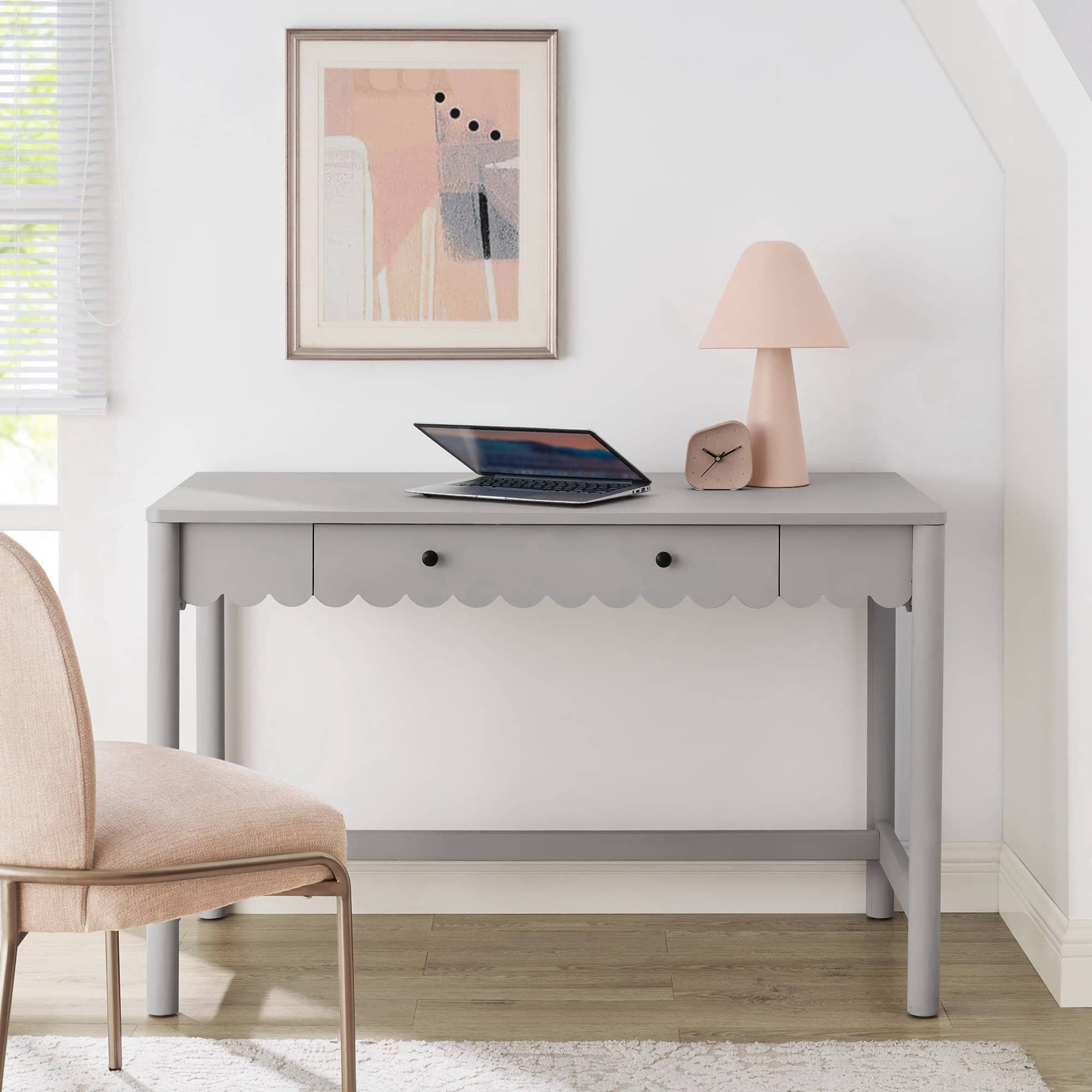 Emmeline 1-Drawer Scallop Writing Desk by Modway - Light Gray