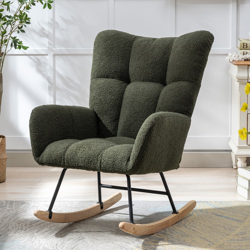 Loheer - Teddy Fabric Rocking Chair Wingback Nursery Glider - Dark Green price history on PriceWatchPro