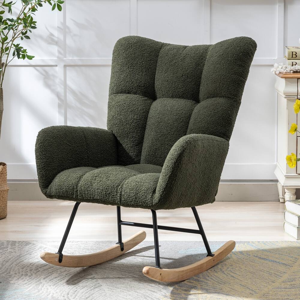Front. Loheer - Loheer Teddy Fabric Rocking Chair Dark Green Wingback Nursery Glider - Dark Green.